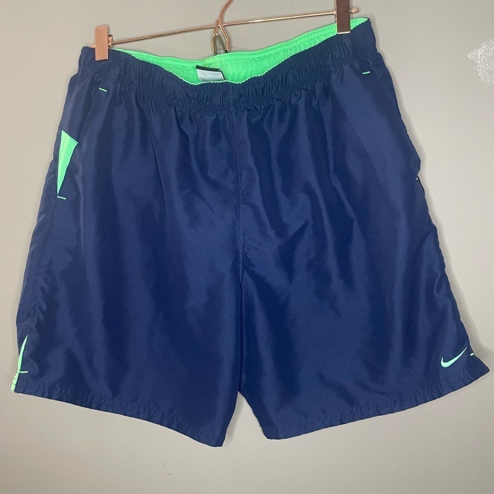 Nike Dark Blue and Bright Green Shorts Size L